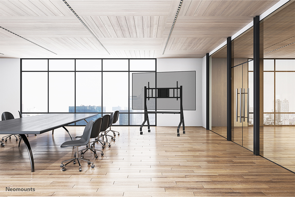 Neomounts FL50-575BL1 Support au sol mobile pour écran 65-110" - étagère multimédia incluse - installation rapide - TÜV